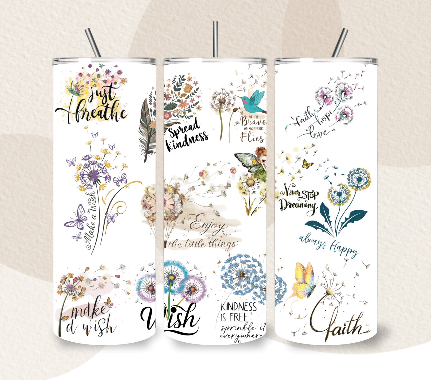 Positive Affirmations Dandelion 20oz Skinny Tumbler