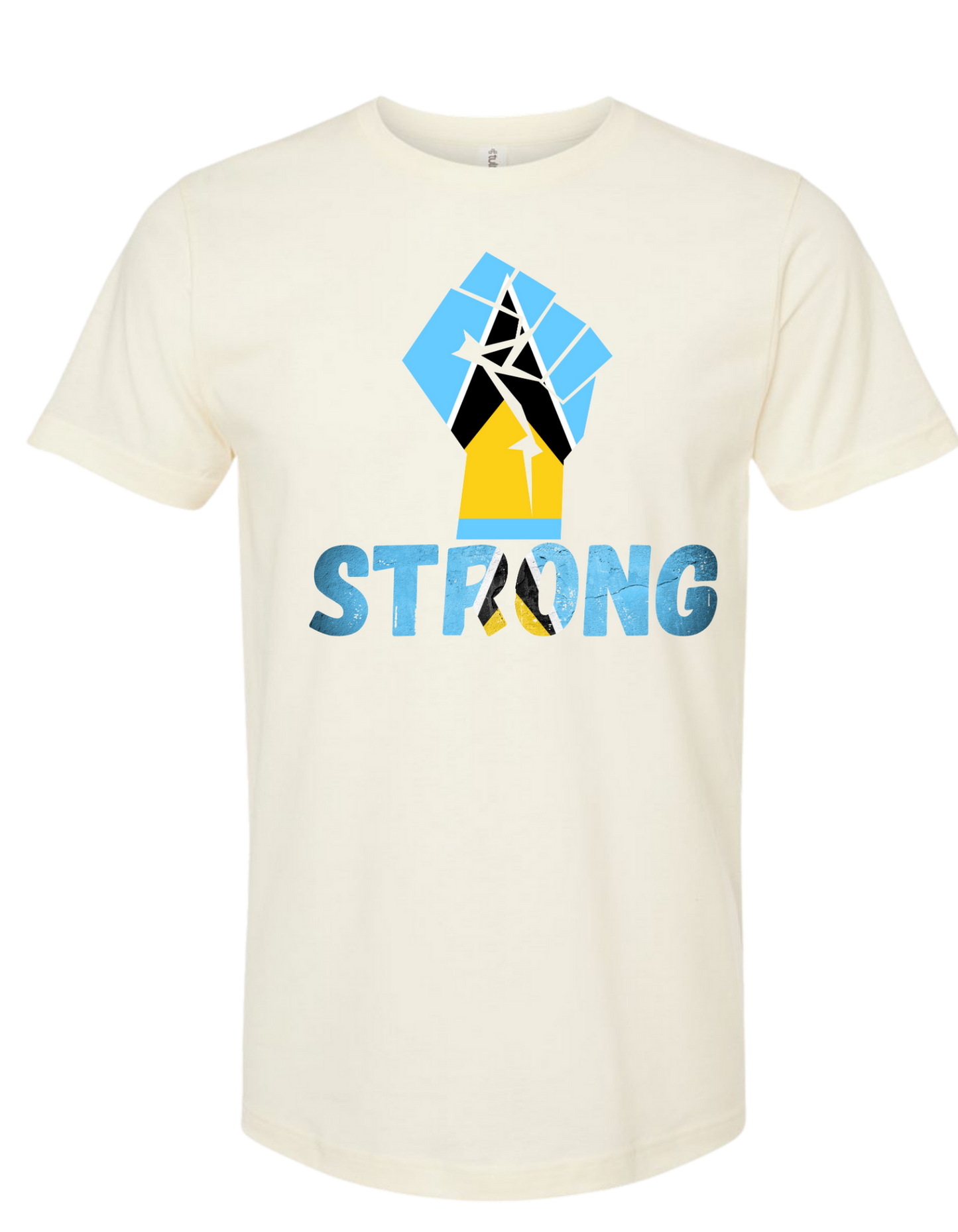 🇱🇨 St. Lucia Strong Flag Fist T-Shirt – Empowerment & Pride Tee Natural