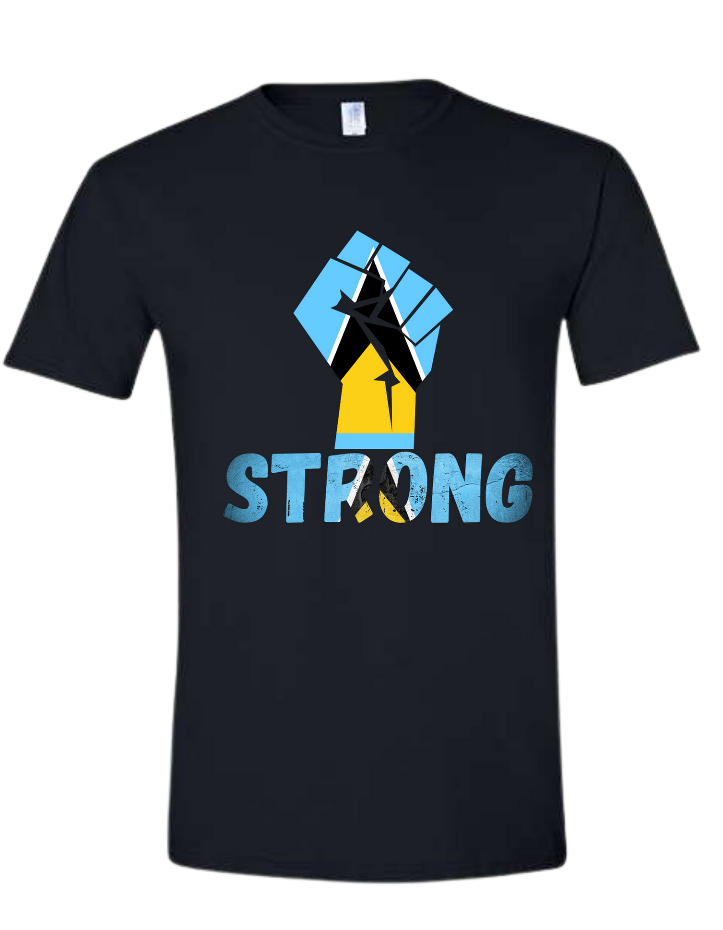 🇱🇨 St. Lucia Strong Flag Fist T-Shirt – Empowerment & Pride Black Tee