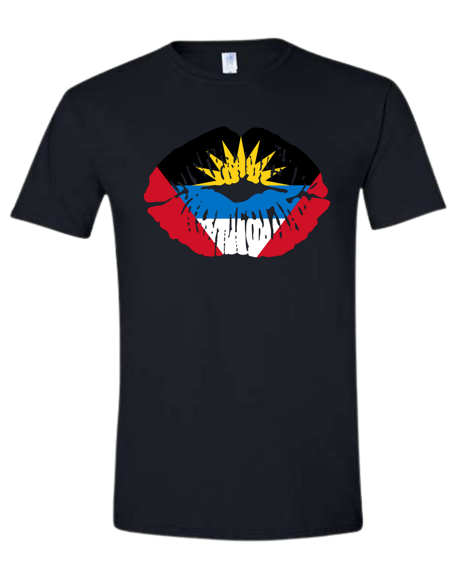 🇦🇬 Antigua Lip Flag T-Shirt – Bold Caribbean Pride Black Tee
