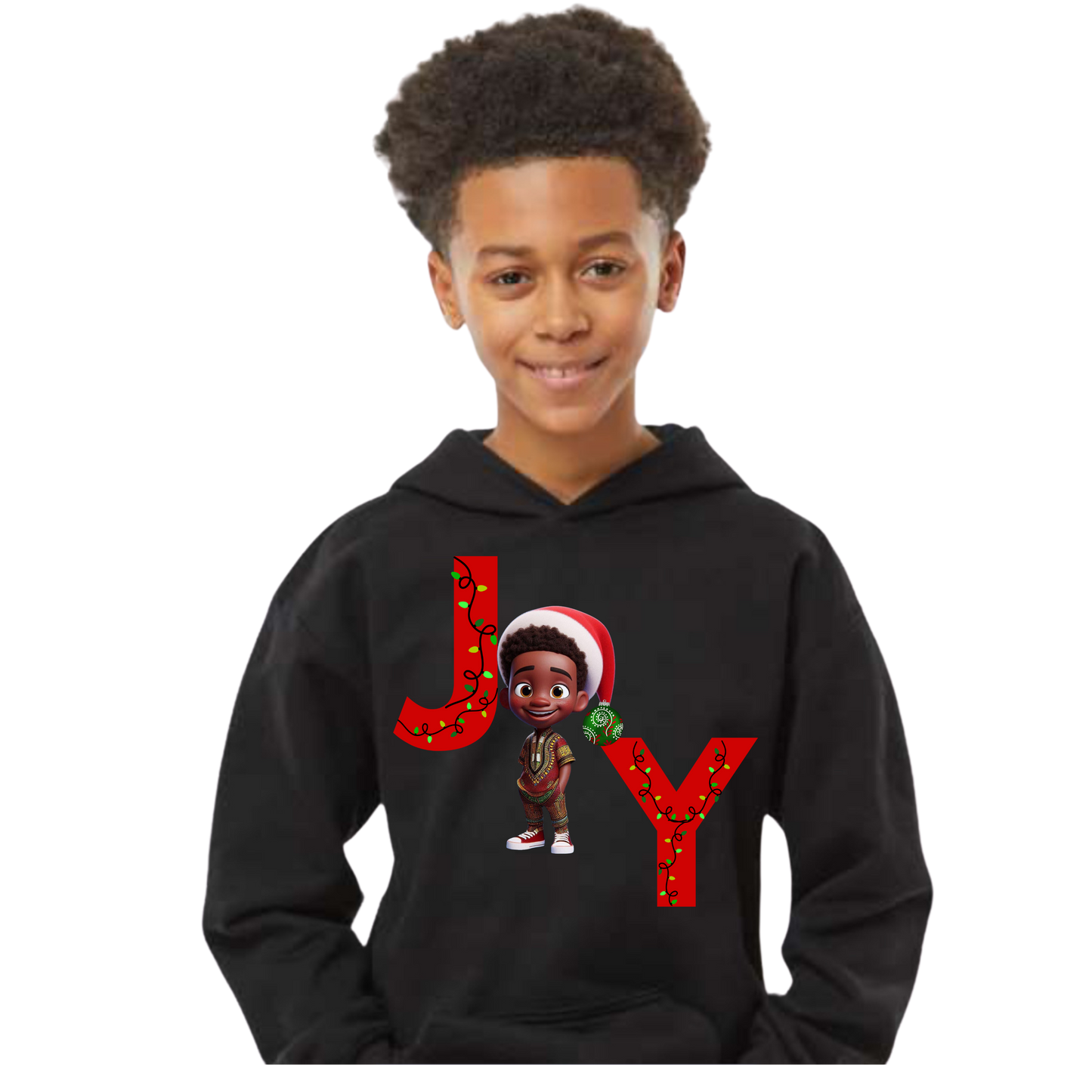 Joy Black Boy Christmas Hoodie - Black