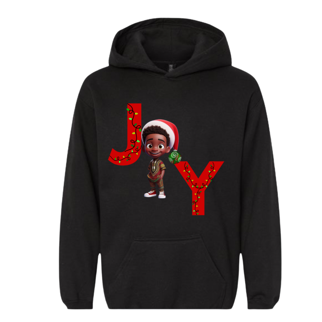 Joy Black Boy Christmas Hoodie - Black