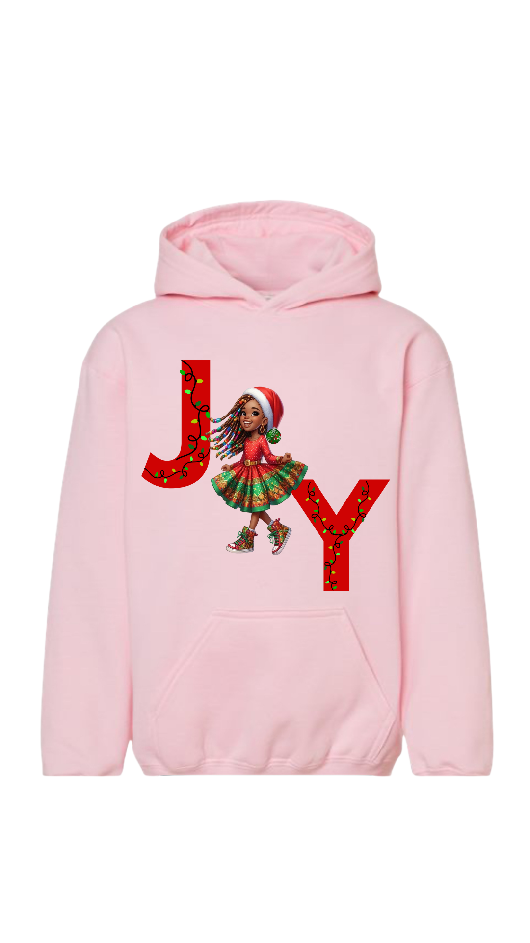 Black Girl Joy Christmas Hoodie - light pink