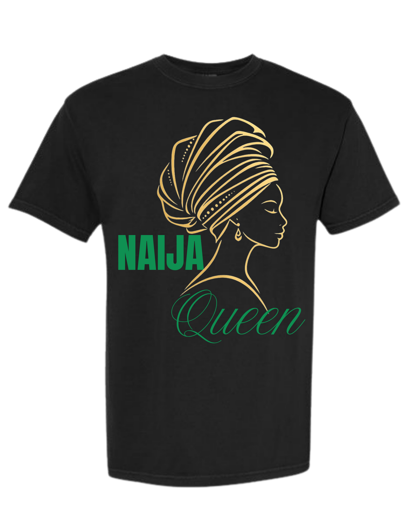 🇳🇬 Naija Queen T-Shirt – Nigerian Pride Gold Line Art Black Tee