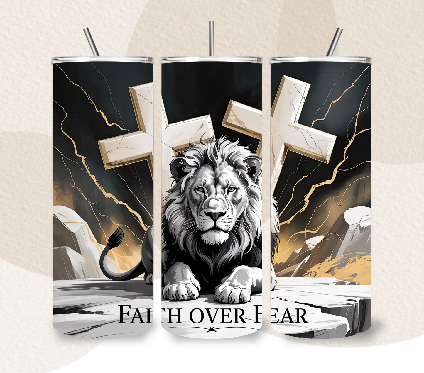 Faith Over Fear 20oz Skinny Tumbler | Lion of Judah Travel Mug