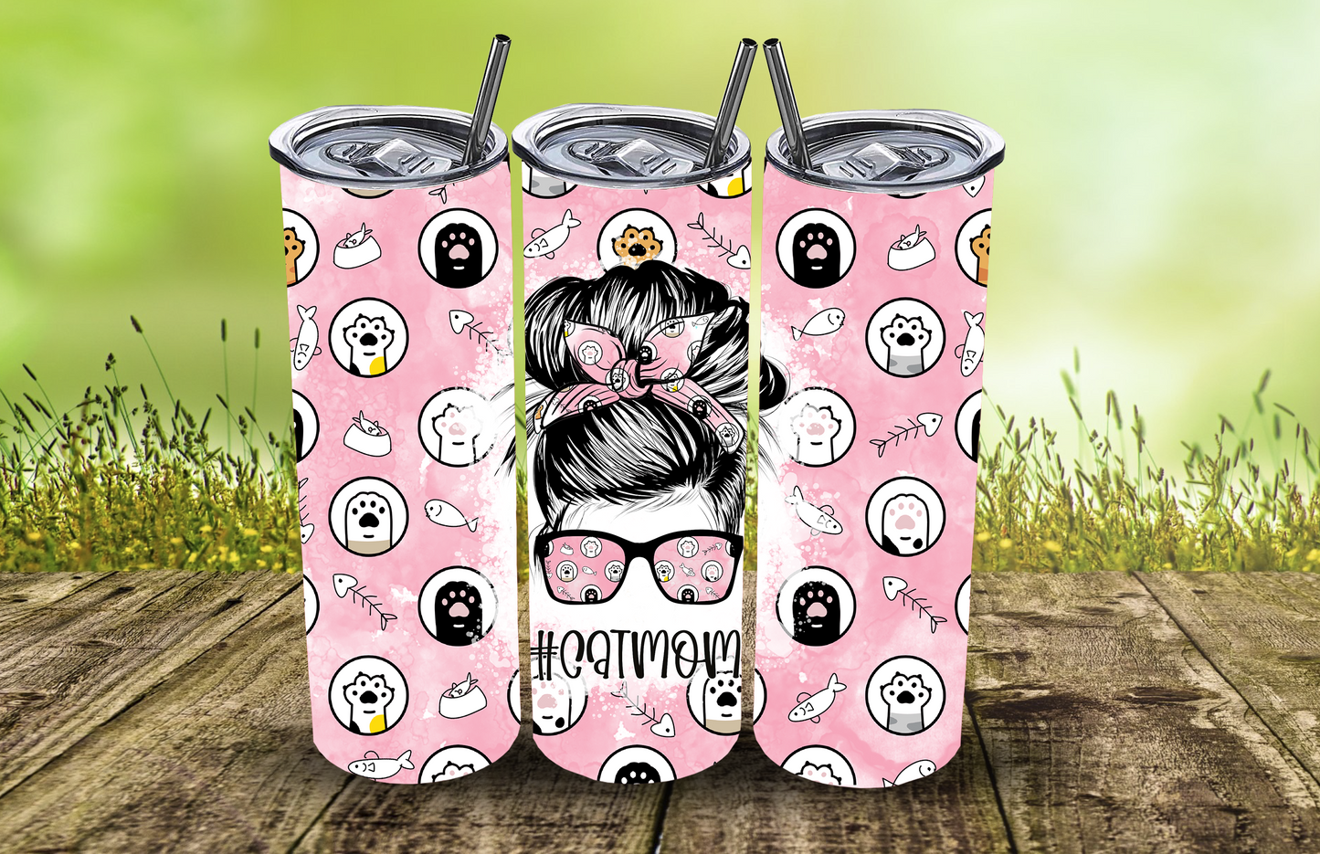 Cat Mom Messy Bun Tumbler