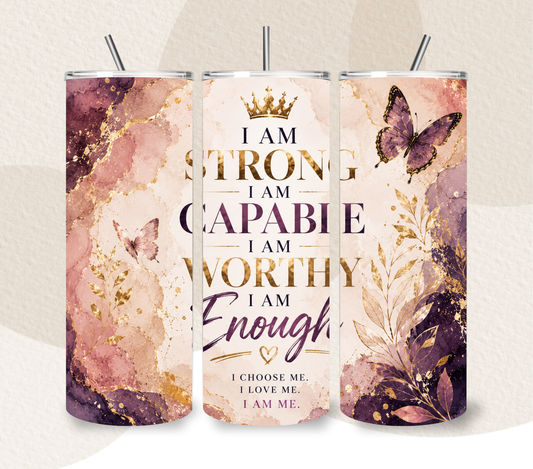 I Am Enough 20oz Skinny Tumbler – Purple & Gold