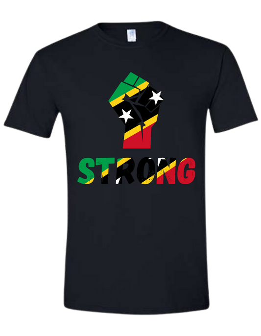 🇰🇳 St. Kitts & Nevis Strong Flag Fist T-Shirt – Empowerment & Pride Tee Black