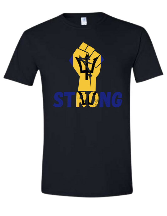 🇧🇧 Barbados Strong Flag Fist T-Shirt – Empowerment & Pride Black Tee