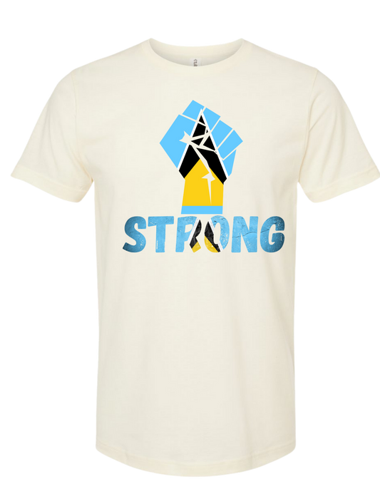 🇱🇨 St. Lucia Strong Flag Fist T-Shirt – Empowerment & Pride Tee Natural