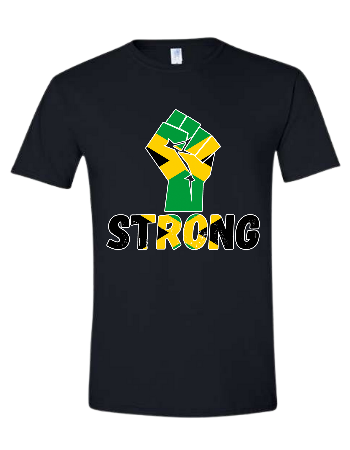 🇯🇲 Jamaica Strong Flag Fist T-Shirt – Empowerment & Pride Black Tee
