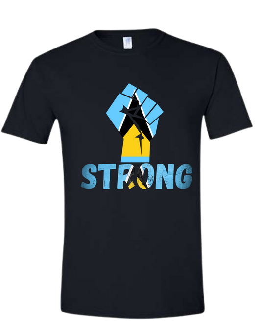 🇱🇨 St. Lucia Strong Flag Fist T-Shirt – Empowerment & Pride Black Tee