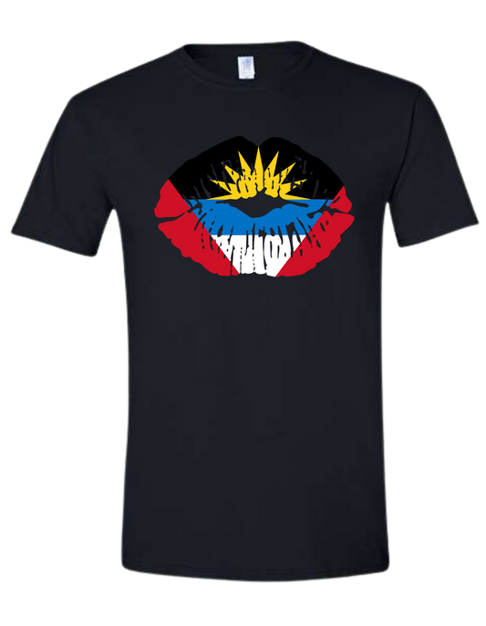 🇦🇬 Antigua Lip Flag T-Shirt – Bold Caribbean Pride Black Tee