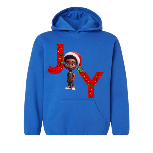 Joy Black Boy Christmas Hoodie - Blue