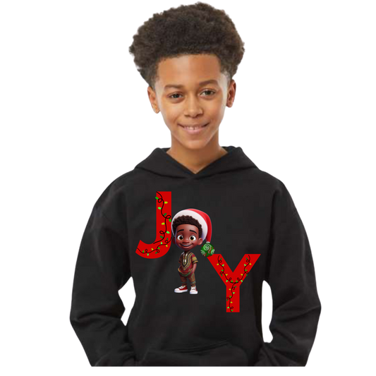 Joy Black Boy Christmas Hoodie - Black