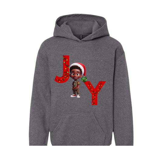 Joy Black Boy Christmas Hoodie - Gray