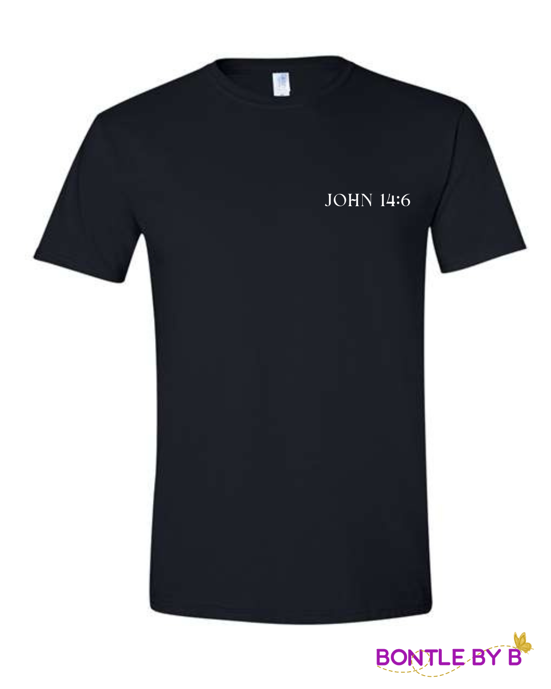 Black Christian Tee – John 14:6 “Jesus The Way, Truth, Life” Cross Design