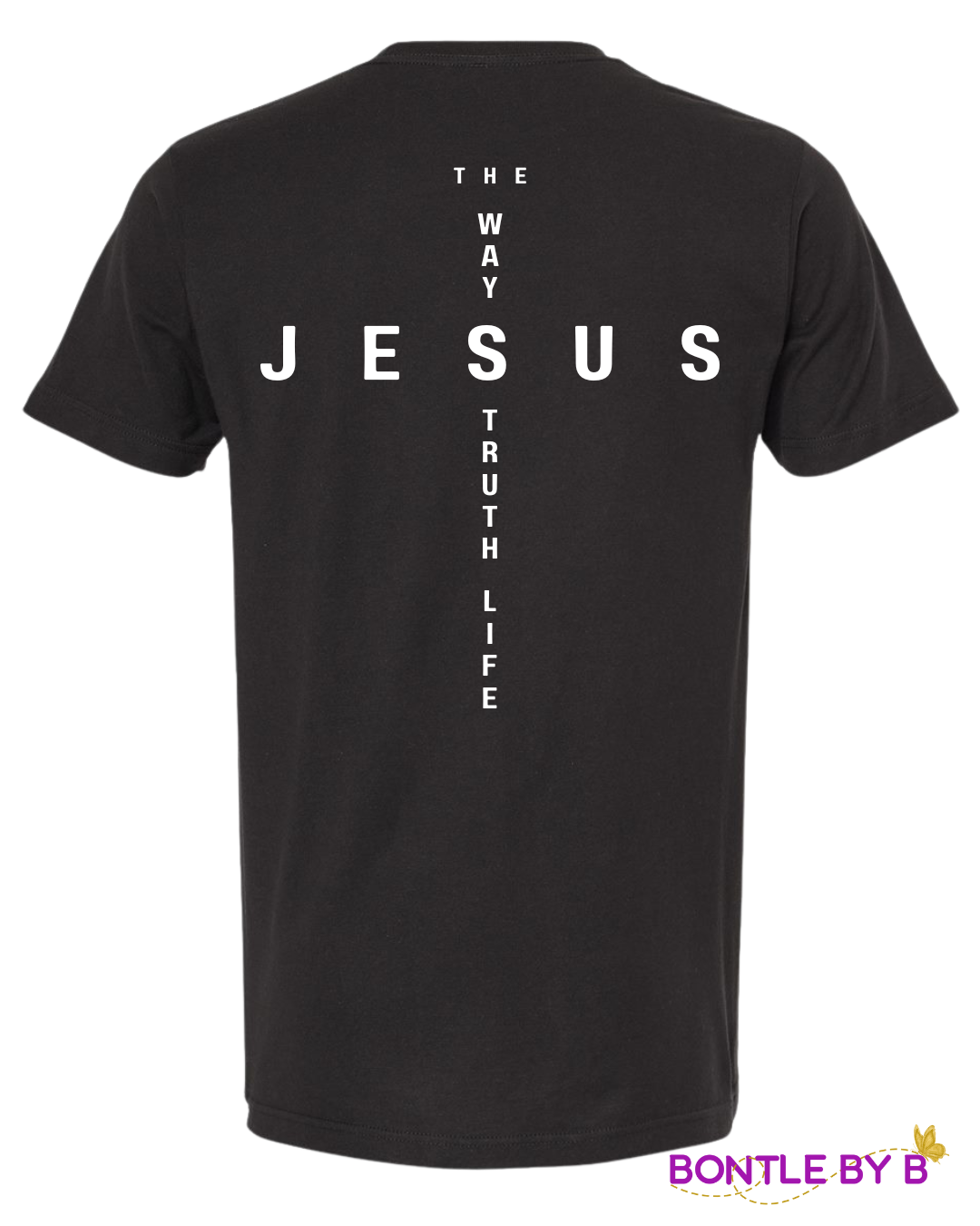 Black Christian Tee – John 14:6 “Jesus The Way, Truth, Life” Cross Design