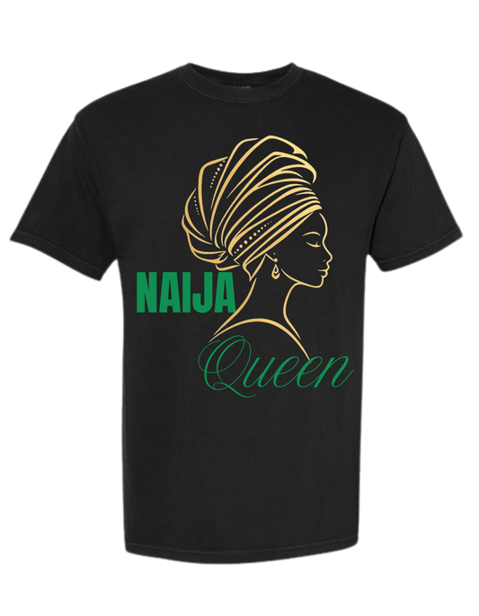 Naija Queen T-Shirt – Nigerian Pride Gold Line Art Black Tee