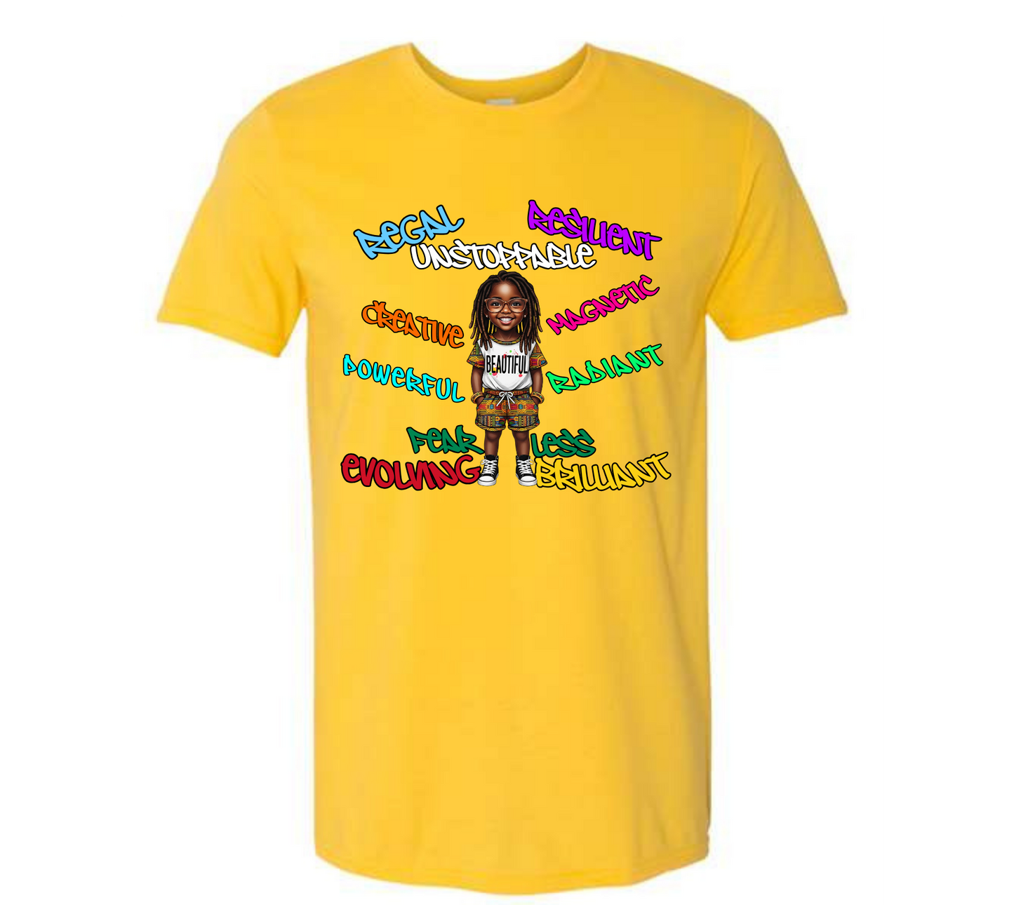 ✨ Girls’ Empowerment Yellow Tee – “Beautiful & Bold”