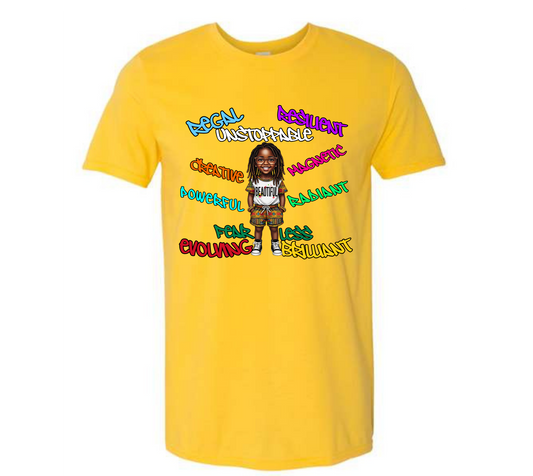 ✨ Girls’ Empowerment Yellow Tee – “Beautiful & Bold”