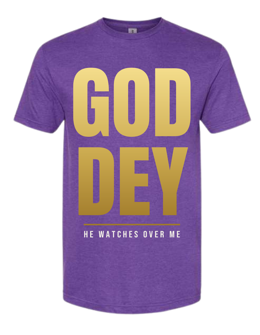 🙏 God Dey T-Shirt – Pidgin Faith Statement Amethyst Tee